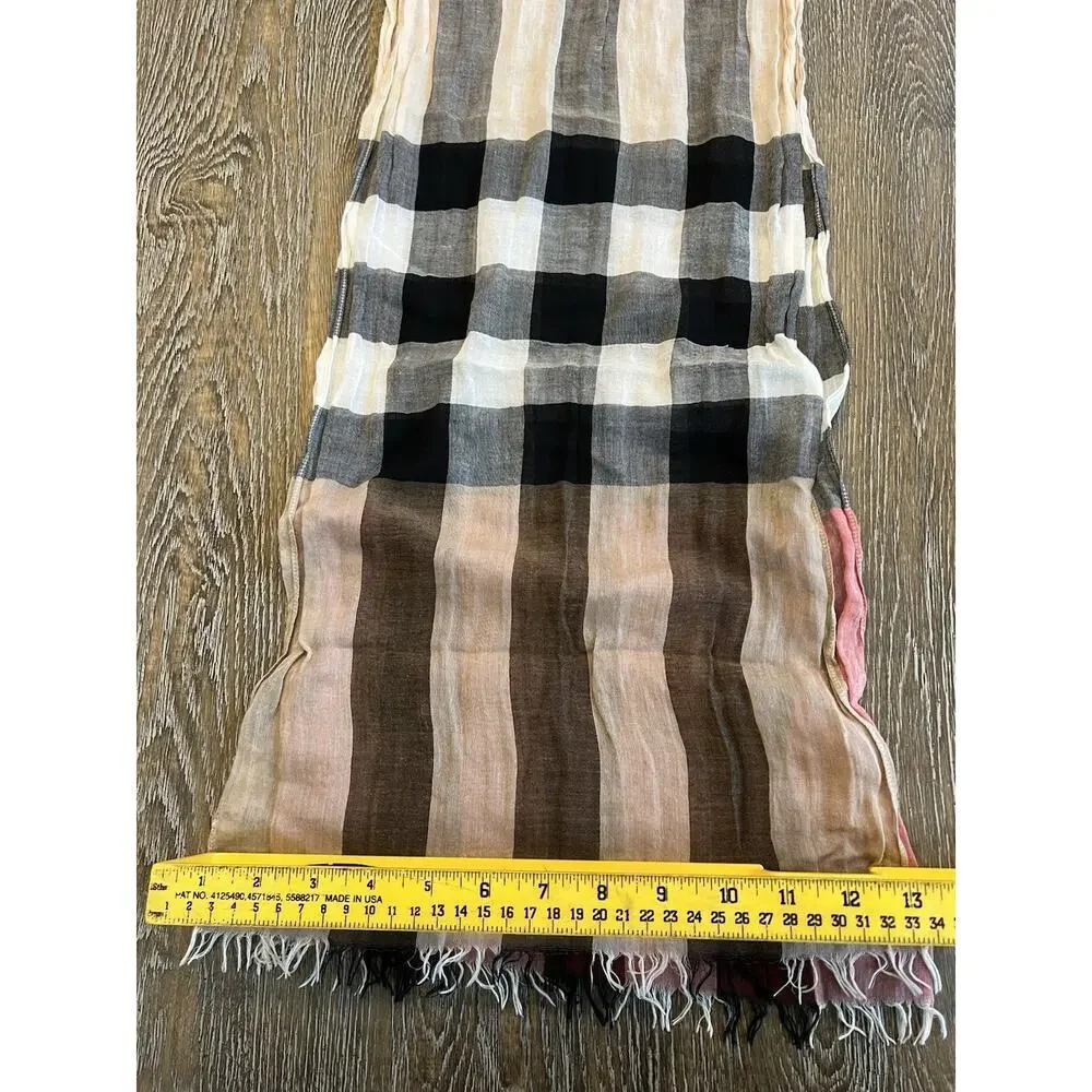 Authentic BURBERRY UNI Kids Beige / Stone Gauze Wool Silk‎ Check Scarf EUC